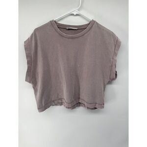 Zara Shirt Womens Large Purple Cropped Sleeveless Crew Neck Jersey Boxy Top